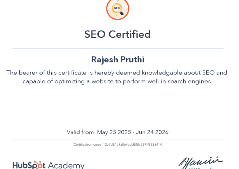 seo certification from hubspot academy