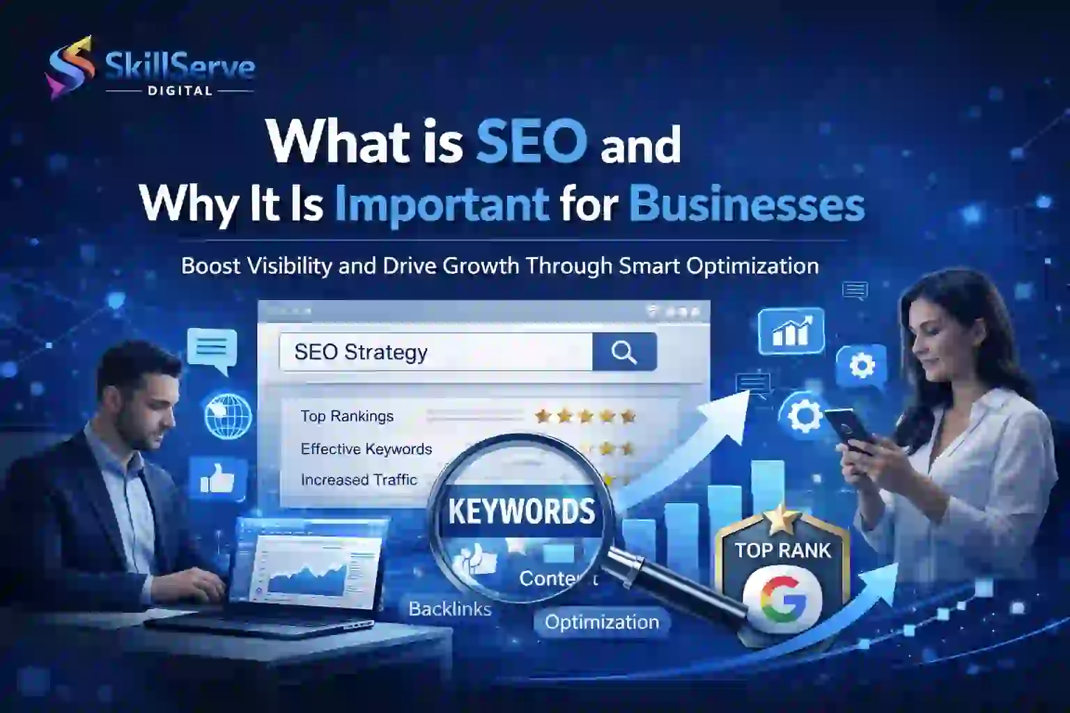 What is SEO explanation for beginners in digital marketing showing how search engine optimization improves website rankings, visibility, and organic traffic